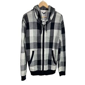 French Connection Wool Plaid Full Zip Hooded Sweater Size Large